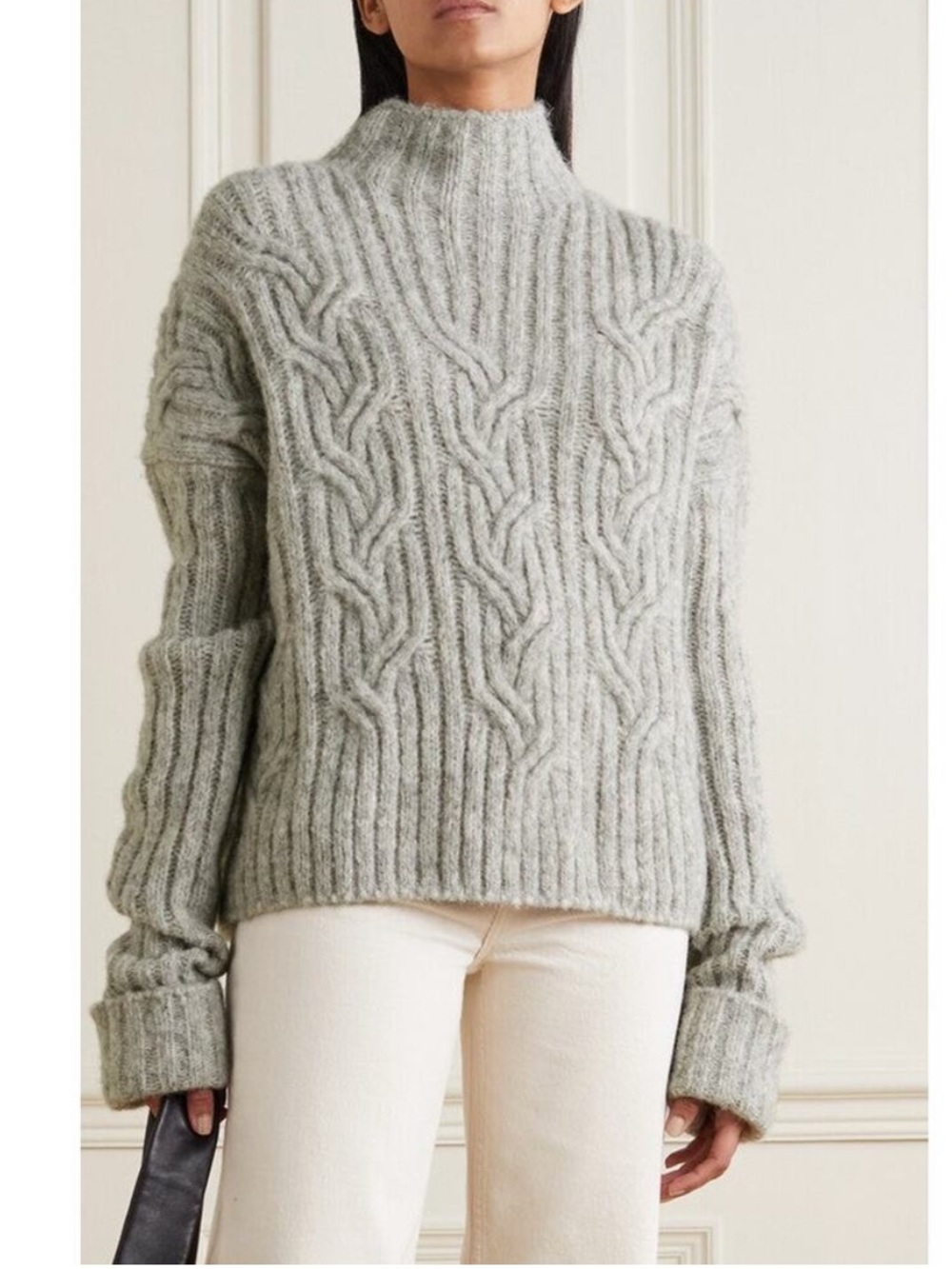 Vince Mirrored Cable Knit Alpaca Wool Sweater Gray Italian Yarn S Quiet Luxury